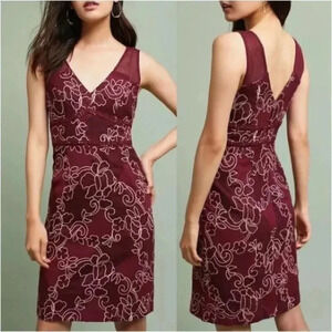Anthropologie Moulinette Soeurs Ariana Lace Embroidered Sheath Dress Burgundy 0